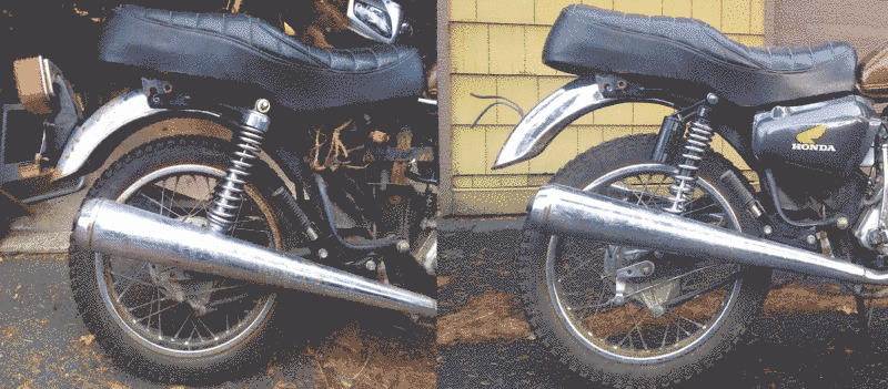 A comparison of the bike's stance with different shocks installed.